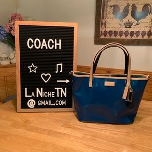 Coach Park Metro Patent Teal & Tan Tote F26731